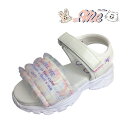 【=Me イコールミー ME3762 WHITE ホワイト】 女の子 ジュニア キッズ サンダル 厚底 軽量 マジックベルト 夏 ネイルアートシール付き シースルーリボン
