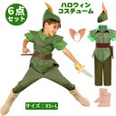 ハロウィン コスプレ ピーターパン 子ども 子供 男の子 キッズ 6点セット 帽子つき 仮装 子供用 コスチューム コスプレ衣装 かわいい 舞台 演出服 万聖節 撮影 文化祭 学園祭 余興 パーティー イースター 発表会 お遊戯会 テーマパーク