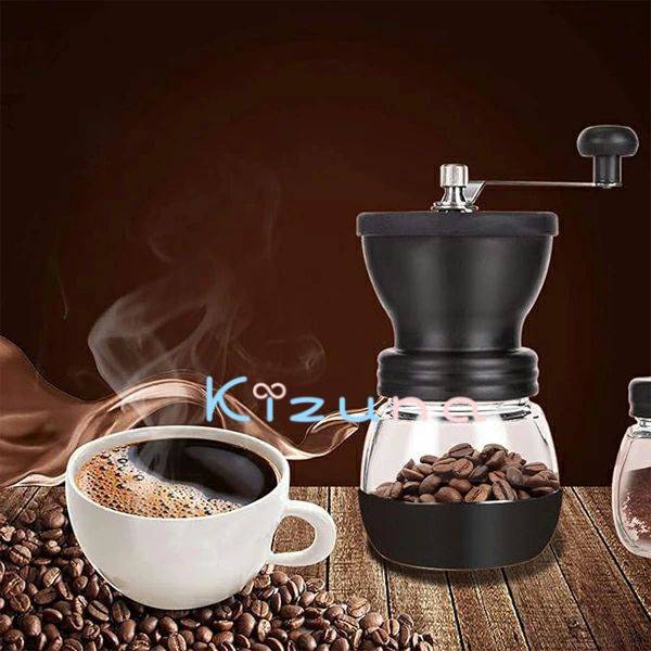 コーヒーミル手動 ガラス瓶付き 粗さ調整可能 コーヒーみる手挽きコーヒーミル こーひーみ セラミック臼 キャンプ、旅行、家庭用のポー