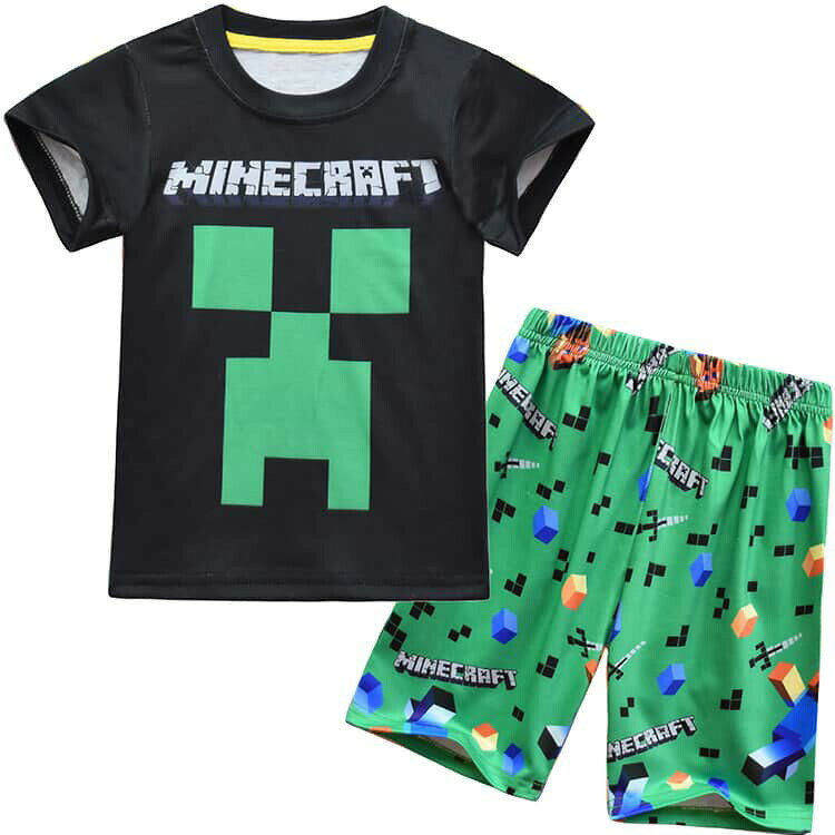 キャリアセレクトのマインクラフト モザイク マイクラ パジャマ セットアップ 男の子 クリーパー 半袖 ルームウェア 子供服 上下セット 総柄 女の子 キッズ｜アングル2