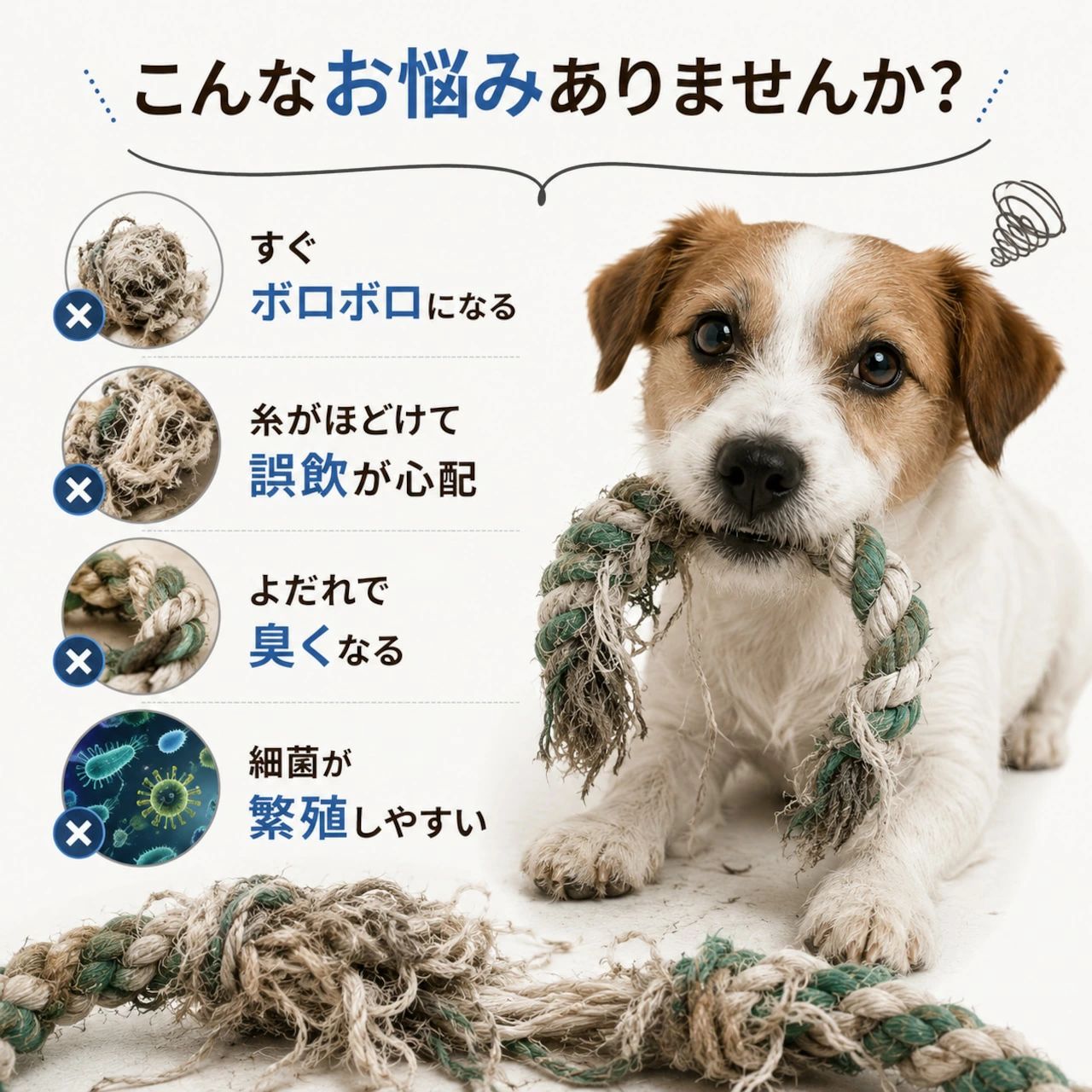 犬用ロープトイ 抗菌 防臭 デンタルケア 耐噛み ナイロン製 引っ張りおもちゃ 小型...