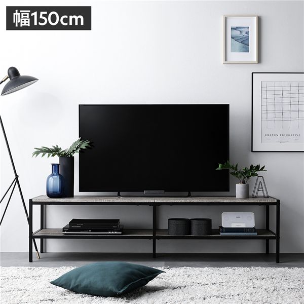 ■テレビボード幅120cm ヴィンテージ■テレビボード幅120cm ナチュラル■テレビボード幅120cm ラスティックナチュラル■テレビボード幅120cm ストーングレー■テレビボード幅150cm ヴィンテージ[当ページ]■テレビボード幅150cm ナチュラル■テレビボード幅150cm ラスティックナチュラル■テレビボード幅150cm ストーングレー■テレビボード幅180cm ヴィンテージ■テレビボード幅180cm ナチュラル■テレビボード幅180cm ラスティックナチュラル■テレビボード幅180cm ストーングレー■商品内容RECTICO SERIESTV BOARD・木目とスチールの異素材デザイン・使い勝手のよいオープンタイプ・55インチまで置けるサイズ感■COLOR VARIATIONVINTAGE ヴィンテージRUSTIC NATURAL ラスティックナチュラルSTONE GRAY ストーングレーNATURAL ナチュラル■RECTICO SERIES・デスク・チェア・シェルフ・ローテーブル80cm・ローテーブル105cm・ローテーブル120cm・テレビ台120cm・テレビ台150cm・テレビ台180cm・ダイニングテーブル70cm・ダイニングテーブル120cm・カウンターテーブル・カウンタースツール■こだわりのデザイン性本物の木のような質感の柄と、マットなスチールの組み合わせがオシャレな印象を醸し出します。■本物のような質感の木目柄天板はリアルな木目柄で、優れた機能性を持ったPVC化粧板です。汚れもサッと拭きとれます。■オープン収納だから取り出しやすいモノが取り出しやすく、収納しやすいオープンタイプです。■55型まで置ける広々サイズでもすっきり見えるデザインです。耐荷重も約35kgでしっかり設計。※重さはテレビによって異なるので、必ずご確認ください。(画像は150cm)※120cmは50型まで対応。■使いやすさへのこだわり・掃除しやすさも考えた設計　脚部の空間は狭すぎず広すぎず掃除のしやすい高さにしました。・アジャスター付き　高さ調整や、がたつきを調整するのに役立ちます。■Arrange・ローテーブルとして・プランターラックとして・1人暮らしのお部屋にも■Size Variation・120cm　お部屋のスペースを有効活用できるサイズ・150cm　使い勝手のよい大きすぎないサイズ・180cm　大型テレビも余裕で置けるサイズ■商品スペック■サイズ(約)幅120cm：幅120×奥行40×高さ38cm幅150cm：幅150×奥行40×高さ38cm幅180cm：幅180×奥行40×高さ38cm■材質ヴィンテージ、ナチュラル、ラスティックナチュラル：スチール（粉体塗装）、合成樹脂化粧繊維版（PVC）ストーングレー：スチール（粉体塗装）、合成樹脂化粧繊維版（メラミン）■カラーヴィンテージ、ナチュラル、ラスティックナチュラル、ストーングレー※ストーングレーは木目柄ではありません。■耐荷重(約)幅120/150/180cm共通：天板 35kg、棚板 15kg■生産国中国■梱包サイズ・重量(約) ※梱包数：1梱包幅120cm：72×48.5×13cm・14.8kg幅150cm：86.5×49×12.5cm・16.1kg幅180cm：75.5×48×16.5cm・20.6kg■商品に関するご注意※ストーングレーは木目柄ではありません。・幅120cmは50型まで対応、幅150cm/180cmは55型の大型テレビまで対応しております。　テレビのサイズ・重量はテレビによって異なりますので、必ずお確かめください。・本商品はお客様組立品です。軍手などの手袋をご用意ください。　‐2人以上での組み立てをおすすめします。　‐商品の組み立て開始前に部材不足、破損がないか必ずご確認ください。・製造の都合上、粉塵のようなものが付着している場合がございます。人体に影響のあるものではございませんが、気になる場合は乾いた雑巾等で乾拭きをしてご使用ください。・開封した際に、製造時に使用した塗料や接着 の臭気が残っている場合があります。化学物質に敏感な方はまれにアレルギー症状を起こす場合もありますので、開封直後は部屋の換気を十分に行ってください。よく絞った布で水拭きすると臭いが軽減される場合もあります。・本商品を壁につけて設置すると壁に傷をつけたり、色移りやカビが発生する可能性があります。必ず少しすきまを開けて設置してください。・家庭でのご使用を目的としています。業務用でご使用しないでください。・付属の脚以外を使用しないでください。破損や怪我の原因になります。・水や汚れは放置せず、すぐに拭き取ってください。・画像や商品情報には、色違いやサイズ違いの商品が載っている場合がございます。ご注文前に色・サイズ等のご確認をお願いいたします。・写真の色調はモニターの機種や設定により実際の商品と異なる場合があります。・製品のデザイン・仕様・梱包は予告なく変更することがございます。あらかじめご了承ください。■保証期間及び保証内容・保証期間：購入日から1年間対応。・保証内容：「取扱説明書（同梱）」に従った通常使用の範囲内で起こった※保証は日本国内においてのみ有効です。　※業務用に利用された場合、保証の対象外となります。 配送上のご注意 ・本商品は、配送希望日と時間帯をご指定可能です。・ 短でのお届けをご希望の場合は「指定なし」を選択してください。・配送は全て玄関先でのお渡しとなります。配送員による室内への搬入・組立てはお受けできかねます。・ご購入前に商品が階段や廊下を通ることが可能かをご確認ください。となります。