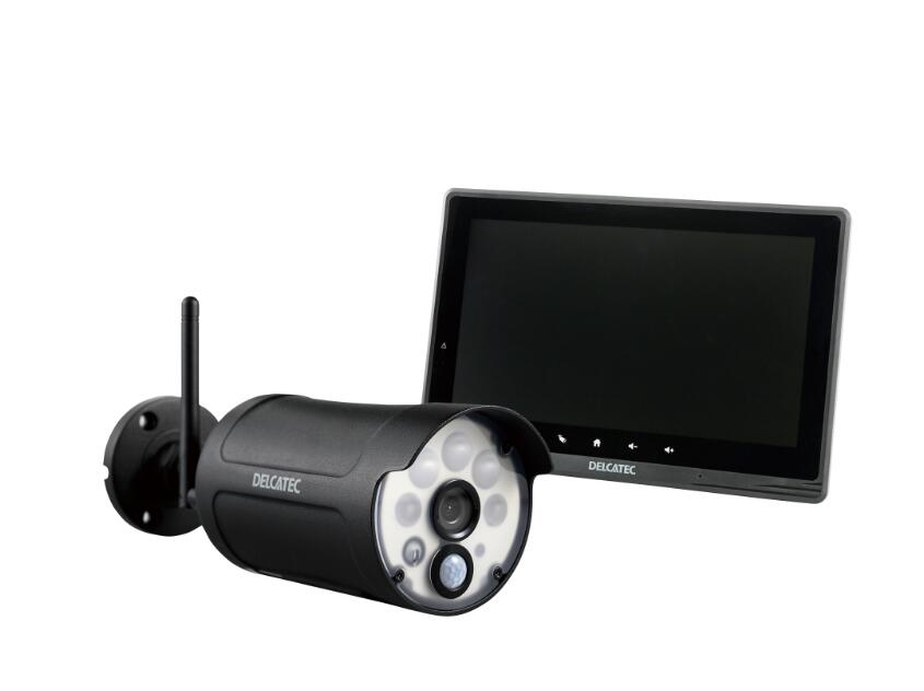 【在庫あります】DELCATEC WSS10M1CL センサーライト付ワイヤレスフルHDカメラ&10inchモニターセット 200万画素 防水 防塵 ワイヤレス 監視カメラ 遠隔 セキュリティ デルカテック 自宅 店舗 事務所 防犯対策 お子様 ペット見守り カスハラ対策 業務改善 事故防止