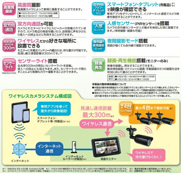 ワイヤレス　防犯カメラ　扱いやすい7インチ液晶モニターお手頃価格の話せるカメラ/タッチパネル式モニター付き高画質ワイヤレスカメラ/デルカテック 「屋外用」フルHDワイヤレスカメラ＆タッチパネルモニターセット /WSC610S