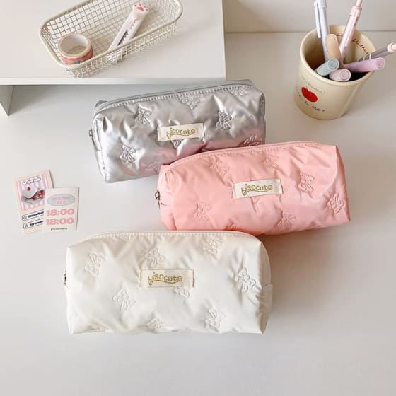 Rakuten - ペンケース 筆箱 メイクポーチ かわいい おしゃれ 多機能 大容量 コスメ 女性向け 女子 レディース 大人 ピンク 白 シルバー ファスナー