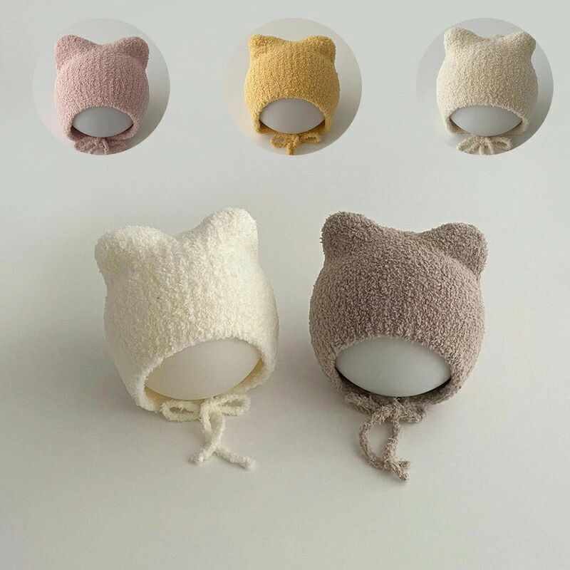 帽子 ボンネット帽子 フリースのよう 猫耳 ベビー帽子 もこもこ耳あて付き インスタ風 ベビーファッション 秋冬 赤ちゃん ベビー 可愛い おしゃれ 女の子 男の子 出産準備 出産祝い