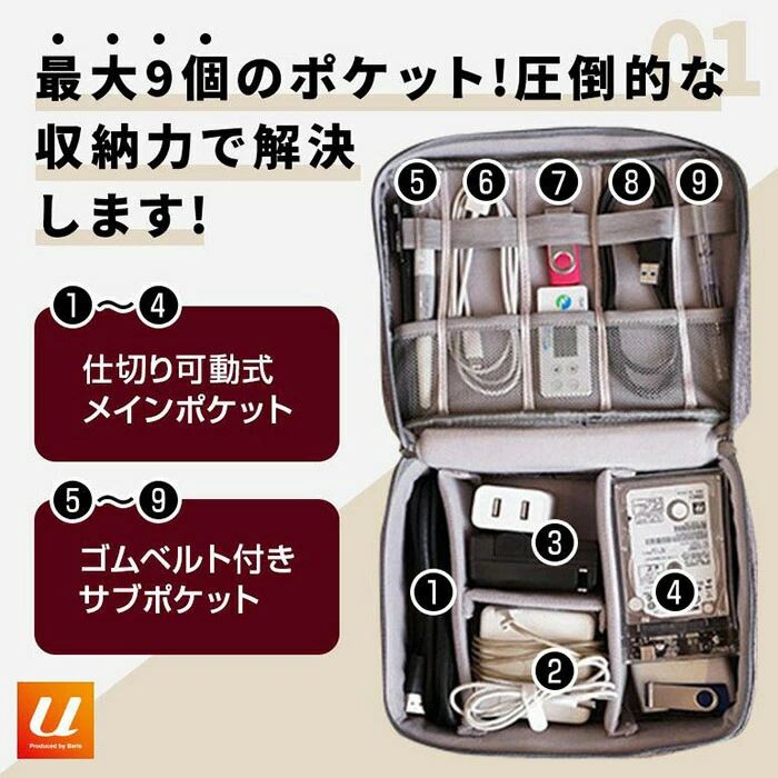 小物 おしゃれ 小物入れ トラベルポーチ 撥水加工 ガジェットポーチ 収納ポーチ 旅行ポーチ 旅行 大容量 ケーブル シンプル マルチポーチ コード career-up-10026462 キャリアアップ サンプル画像3
