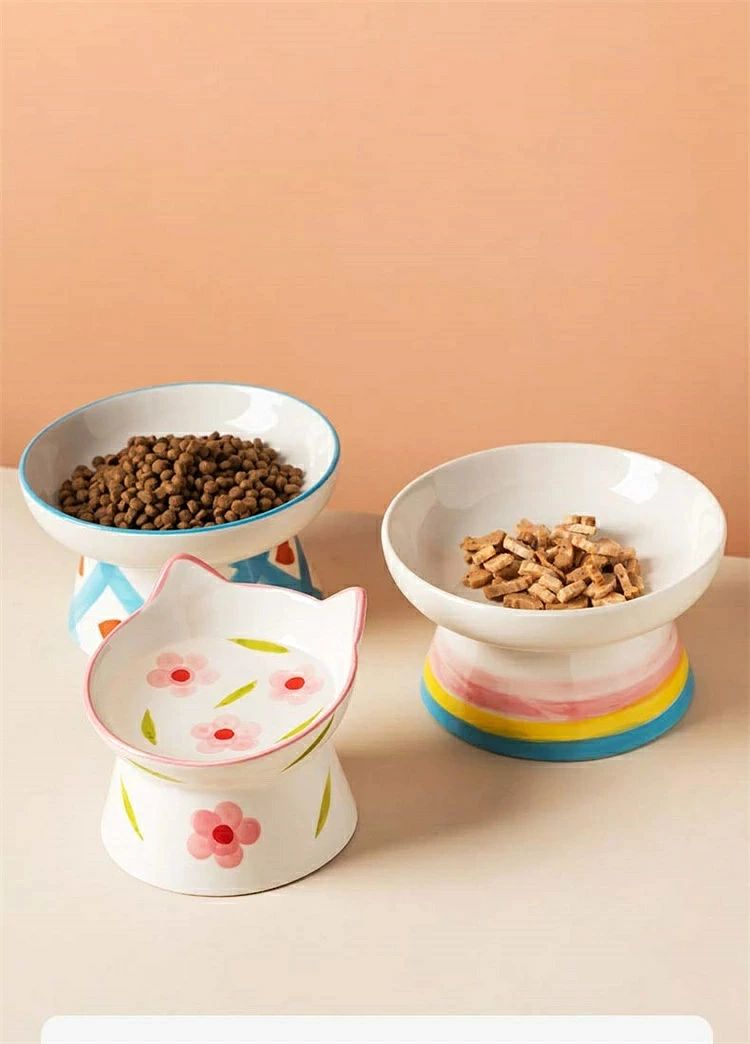 猫 犬 フードボウル 傾斜 陶器 水入れ 斜め 食器 食べやすい 高さ 水飲み セラミッ...