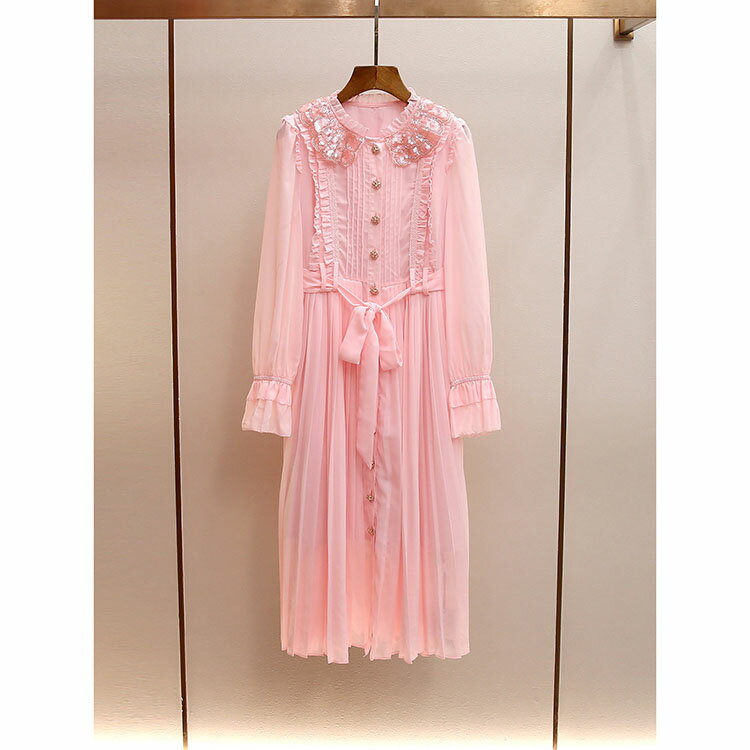 【パーティードレス】シャツワンピース 長袖シャツドレス 結婚式ドレス ロングワンピース 春ワンピース 欧米風 華やか 刺繍柄ワンピース マキシ丈ドレス 通勤ワンピース フォーマルドレス 上品さビジネスお呼ばれ 誕生会イベントデートフレアワンピースプリーツドレス