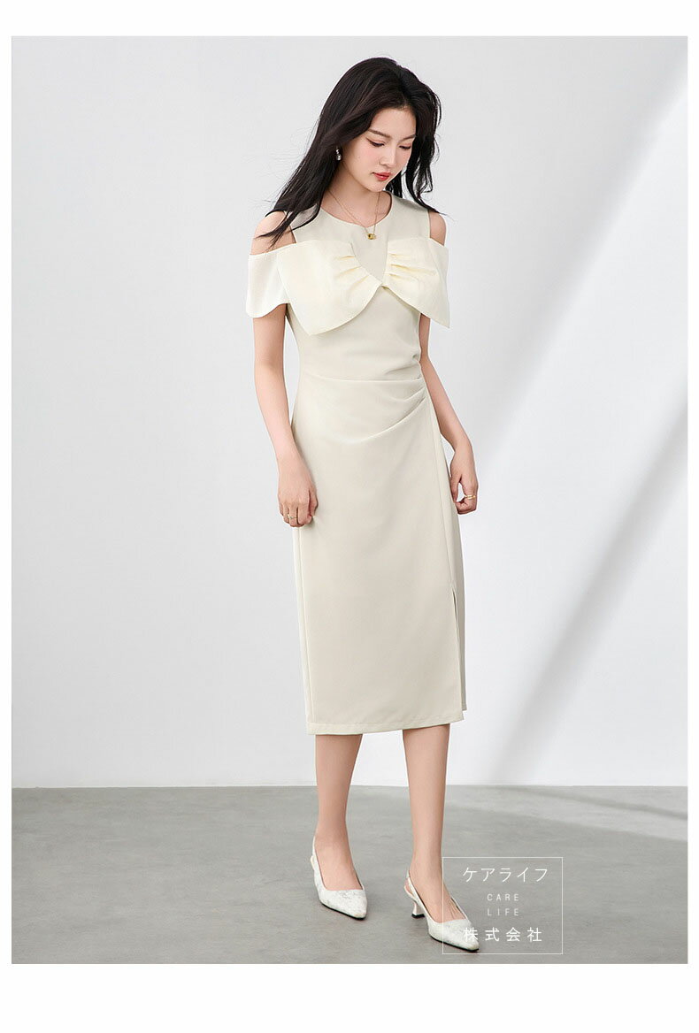 【売れ筋】【夏ドレス】オフショルワンピース ひざ下丈ミモレ丈ワンピース セレモニーワンピーススーツ 結婚式ワンピース フェミニンドレス タイトパーティードレス フィスビジネス通勤イベント仕事用ワンピースデートディナー誕生会ドレスフォーマル半袖夏ワンピース