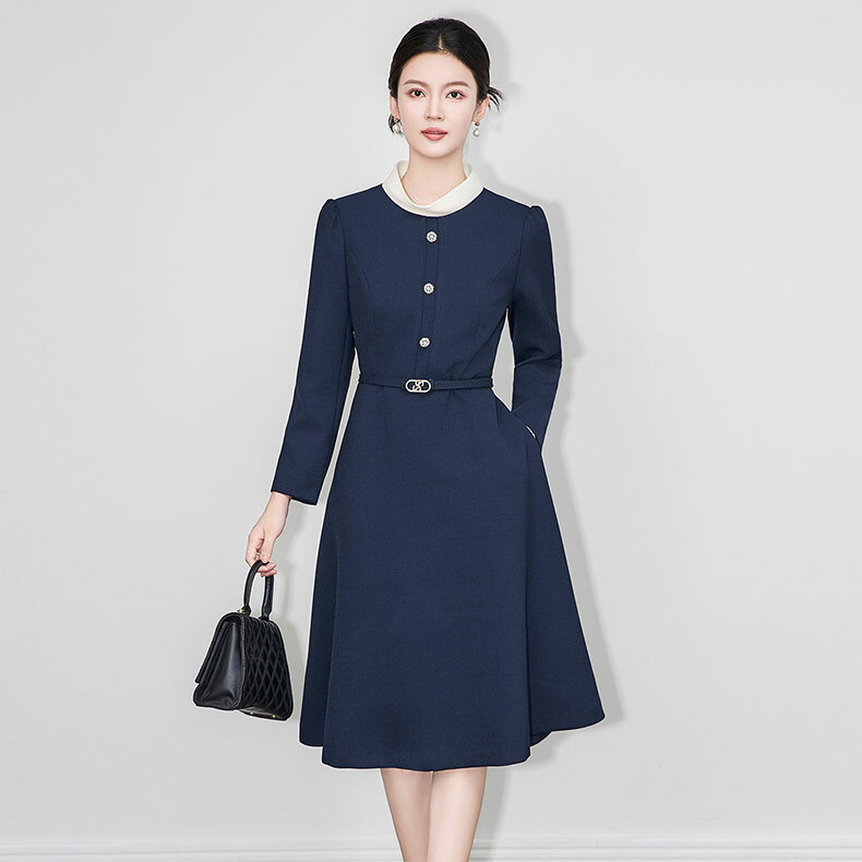 【秋ドレス】無地秋ワンピース ひざ下丈ミモレ丈パーティードレス 結婚式ワンピース フェミニンドレス 長袖Aラインパーティードレス オフィスビジネス通勤イベント仕事用ワンピースデートディナー誕生会セレモニーワンピーススーツ フォーマルドレス ...