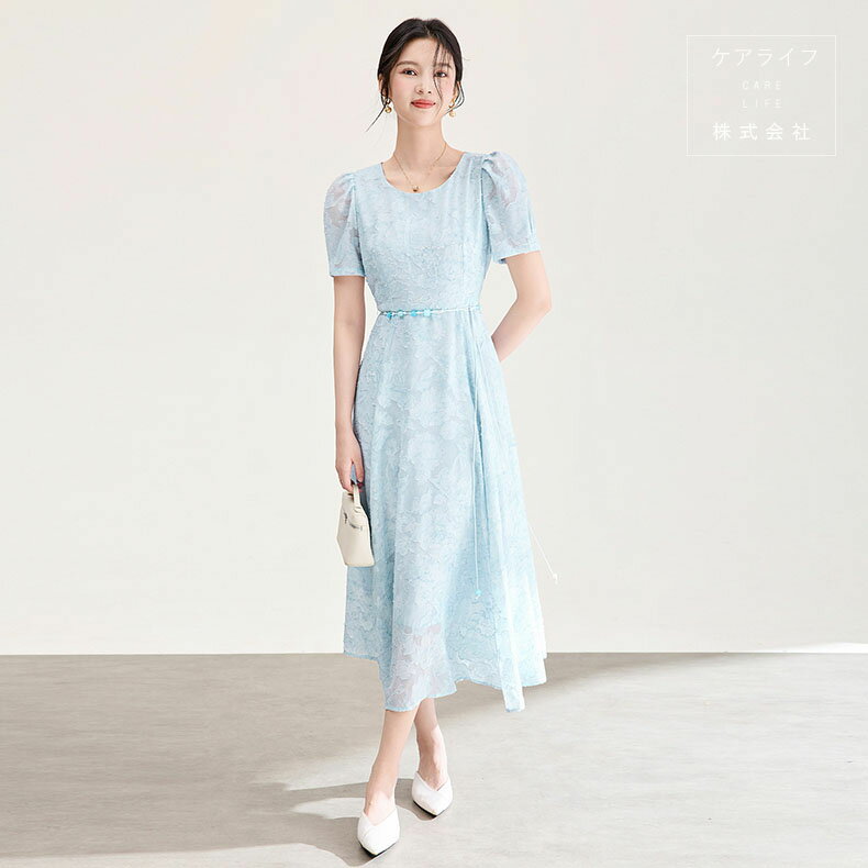 Rakuten - 【夏ワンピース】シフォンワンピース ロング丈ミモレ丈ワンピース Aライン 結婚式ワンピース フェミニンドレス カジュアルパーティードレス オフィスビジネス通勤イベント仕事用ワンピースデートディナー誕生会ドレスリゾートワンピース 刺繍ドレス 刺繍ロングワンピース