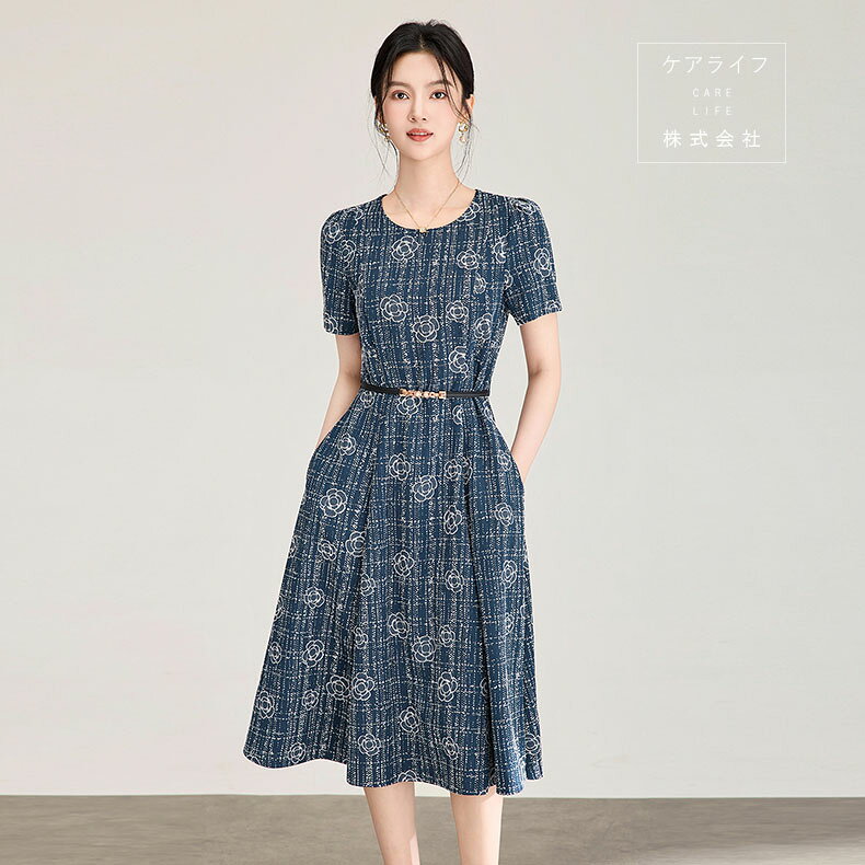 【夏ワンピース】セレモニーワンピーススーツ ひざ下丈ミモレ丈ワンピース 半袖Aライン 結婚式ワンピース フェミニンドレス 刺繍フォーマルパーティードレス オフィスビジネス通勤イベント仕事用ワンピースデートディナー誕生会ドレス入学式卒業式ドレス 刺繍レーヨン carelife-10015159 ケアライフ楽天市場店 パッケージ画像