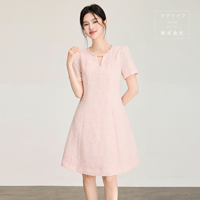 Rakuten - 【夏ワンピース】セレモニーワンピーススーツ ひざ上丈ミディアム丈ワンピース 半袖Aライン 結婚式ワンピース フェミニンドレス 刺繍フォーマルパーティードレス オフィスビジネス通勤イベント仕事用ワンピースデートディナー誕生会ドレス入学式卒業式ドレス 刺繍ジャガード