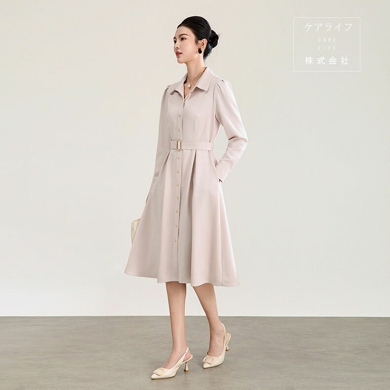 【秋ワンピース】秋ドレス ミモレ丈ひざ下丈ワンピース 結婚式ワンピース フェミニンドレス タイトパーティードレス オフィスビジネス通勤イベント仕事用ワンピースデートディナー誕生会セレモニーワンピーススーツ フォーマルドレス 長袖ツイル無地シャツワンピース carelife-10015398 ケアライフ楽天市場店 パッケージ画像