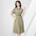 【夏ワンピース】シャツワンピース ひざ下丈ミモレ丈ワンピース セレモニーワンピーススーツ 結婚式ワンピース フェミニンドレス 無地パーティードレス フィスビジネ...