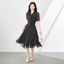 【夏ワンピース】ひざ下丈ミモレ丈ドレス シフォンワンピース トッド柄ドレス 結婚式ワンピース フェミニンドレス 水玉柄ワンピース パーティードレス オフィスビジ...
