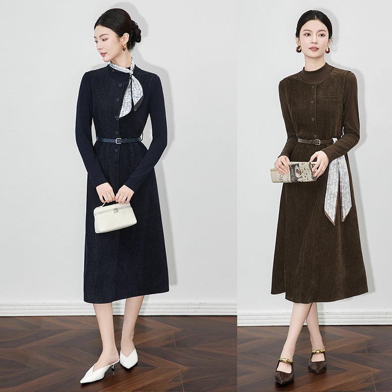 【モール秋ドレス】モール秋ワンピース ひざ下丈ミモレ丈ジャンパースカートジャパスカ 結婚式ワンピース フェミニンドレス ノースリーブパーティードレス オフィスビ...