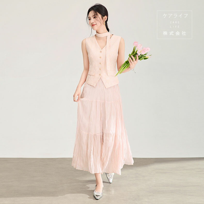 Rakuten - 【夏スカートスーツ】レディーススーツ セパレートドレス ノースリーブパーティードレス 夏セットアップ スーツシャツ 刺繍カットソー スーツベスト スーツジレ フォーマルリクルートスーツ フレアスカート ロング丈スカート スーツスカート 無地スカートマキシ丈スカート