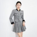 【M即納在庫秋冬スカートスーツ】レディーススーツ セパレート 秋冬セットアップ 結婚式 謝恩会 セレモニー スーツジャケット ツイードジャケット 入園式 入学式 卒業式フォーマルリクルートスーツ プリーツスカート ミニツイードスカートフェイクウールスーツ刺繍柄