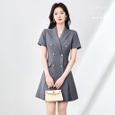 【夏ワンピーススーツ】Aラインドレス 無地ドレス 半袖ワンピース ショート丈ドレス 結婚式ワンピース フェミニンドレス オフィスビジネス通勤フォーマルドレス イ...