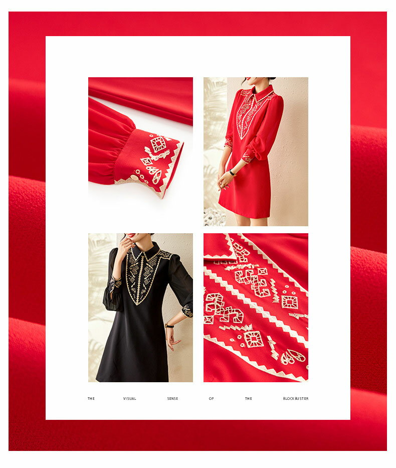 【黒XXL在庫処理分返品交換不可刺繍ワンピース】長袖ワンピース 大人ドレス Aラインドレス 刺繍パーティードレス 結婚式ワンピース シャツワンピースドレス フォーマルドレスビジネス オフィス 通勤ワンピーススーツ 春秋冬ワンピース ミニドレス仕事用ワンピース