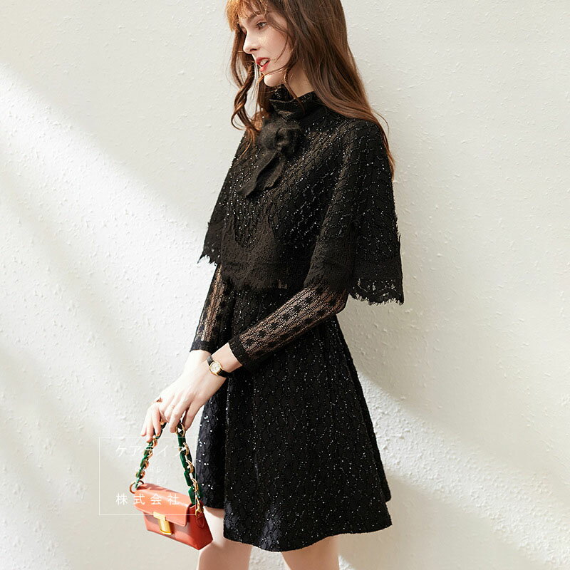 【即納セット】レースワンピース 結婚式ワンピース 結婚式ドレス カワイイポンチョ付きラメ入り スペー..