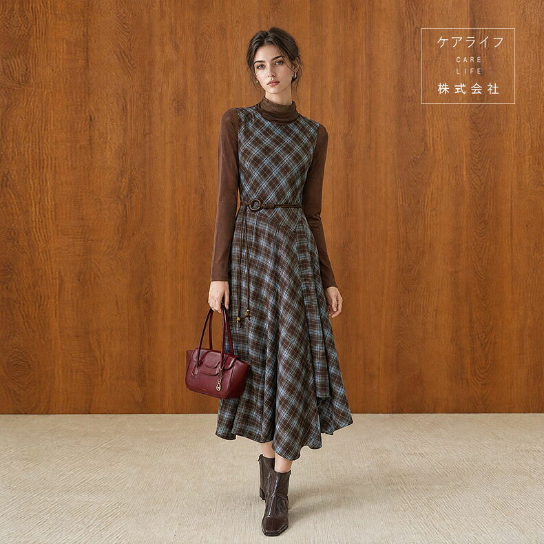 【秋チェック柄ワンピース】秋起毛ツイルドレス ロング丈ワンピース 結婚式ワンピース フェミニンドレス パーティードレス オフィスビジネス通勤イベント仕事用ワンピースデートディナー誕生会セレモニーワンピーススーツ フォーマル ノースリーブジャンパースカート carelife-10015377 ケアライフ楽天市場店 パッケージ画像