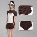 【フィットネス水着】タンキニ上下セット レディーススクール水着 半袖トップス Tシャツ ショートパンツ 体型カバー水着 ママ水着 競技水着 競泳水着 ぽっちゃり オトナ女子 大きいサイズ お洒落 カバーアップ 露出控えめリゾート水着 スポーツスポーティプール練習用(4)