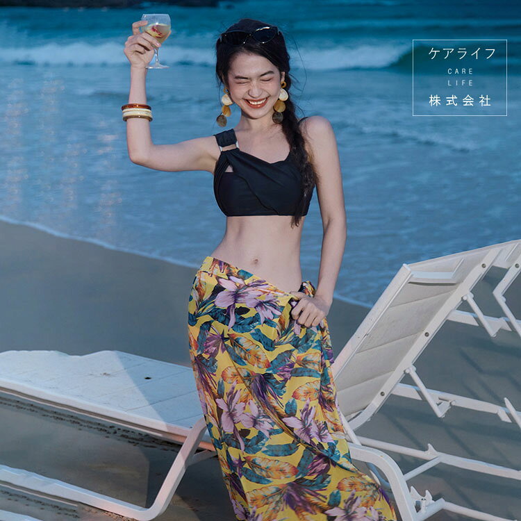 Rakuten - 【ビキニ3点セット】花柄ビキニ フィットネス水着 上下セット レディース 羽織 UVカット ラッシュガード 体型カバー水着 ママ水着 20代 30代 40代 ぽっちゃり オトナ女子 大きいサイズ 可愛い お洒落 デコルテ エレガント リゾート セクシーセット水着