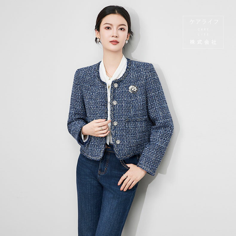 春ジャケット長袖ツイードジャケット...