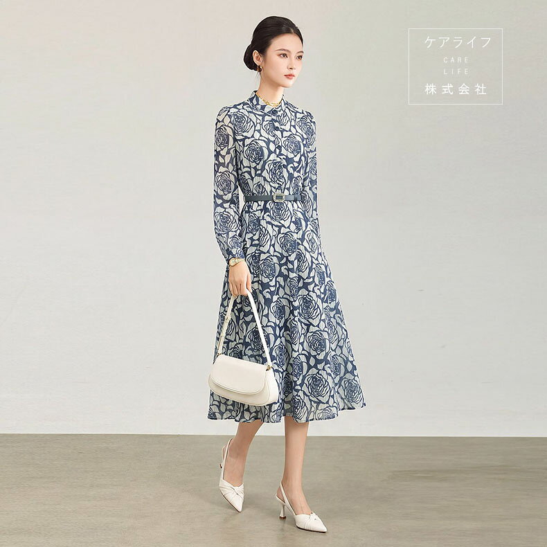【秋花柄ドレス】秋ワンピース 長袖花柄ワンピース ロング丈ワンピース 結婚式ワンピース フェミニンドレス 花柄パーティードレス オフィスビジネス通勤イベント仕事用ワンピースデートディナー誕生会セレモニーワンピース フォーマルドレス Aラインシャツワンピース carelife-10015343 ケアライフ楽天市場店 パッケージ画像