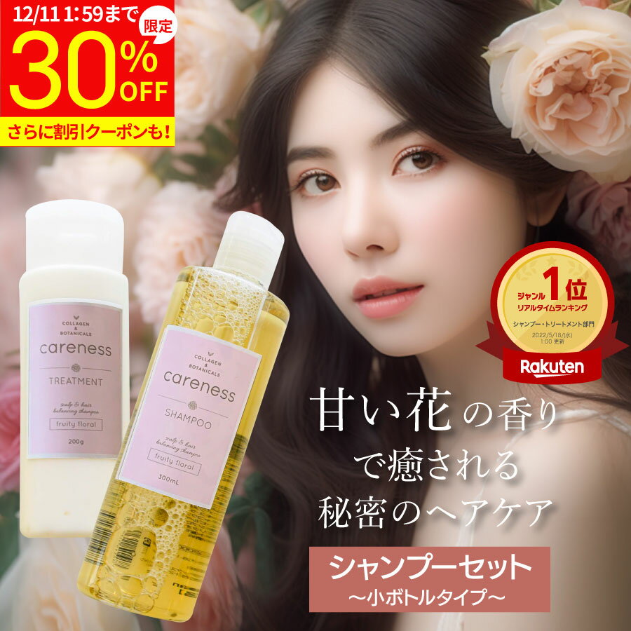 【30%OFF 特別価格】4日20時スタート★【公式】【楽天1位】ケアネス 美容室専売 シャンプー FF コラーゲン 美容液 タンパク質 300ml＆トリートメント 200g セット フルーティーフローラル careness 泡パック ノンシリコン くせ毛 改善