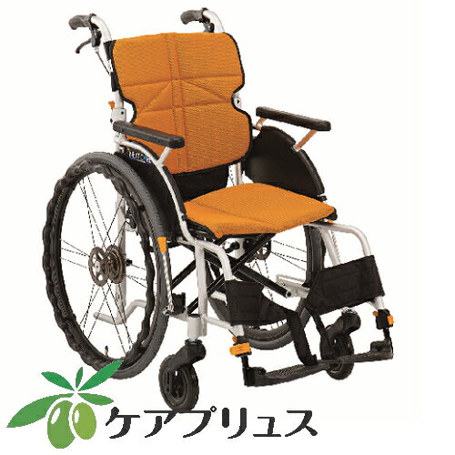 ●背の高い方向け。ゆったり座れる車いす。 商品の仕様 ●サイズ／全幅57×全長96.5×全高94cm、座面：幅42×奥行40cm、前座高：47cm、後座高：44.5cm ●車輪サイズ／前輪6×後輪24インチ ●重さ／12.8kg ●材質／アルミ ●ハンドリム／オリジナル波型プラスチックリング ●最大使用者体重／100kg ●生産国／中国 ●標準機能／折りたたみ式（幅30cm）、背パイプ後方曲げ、左右独立張り調整シート、フットレスト高さ調整（工具不要）、ドラム式介助ブレーキ、エアータイヤ●カラー／#F-1（オレンジ）・＃F-2（ブルー）・＃F-3（ライトグリーン）・＃F-4（グレー） ●メーカー／株式会社松永製作所 【車いす　介護　介護用品　自走式　NEXT-12B　座幅42cm　折りたたみ式　背パイプ後方曲げ　左右独立張り調整シート　フットレスト高さ調整　エアータイヤ】