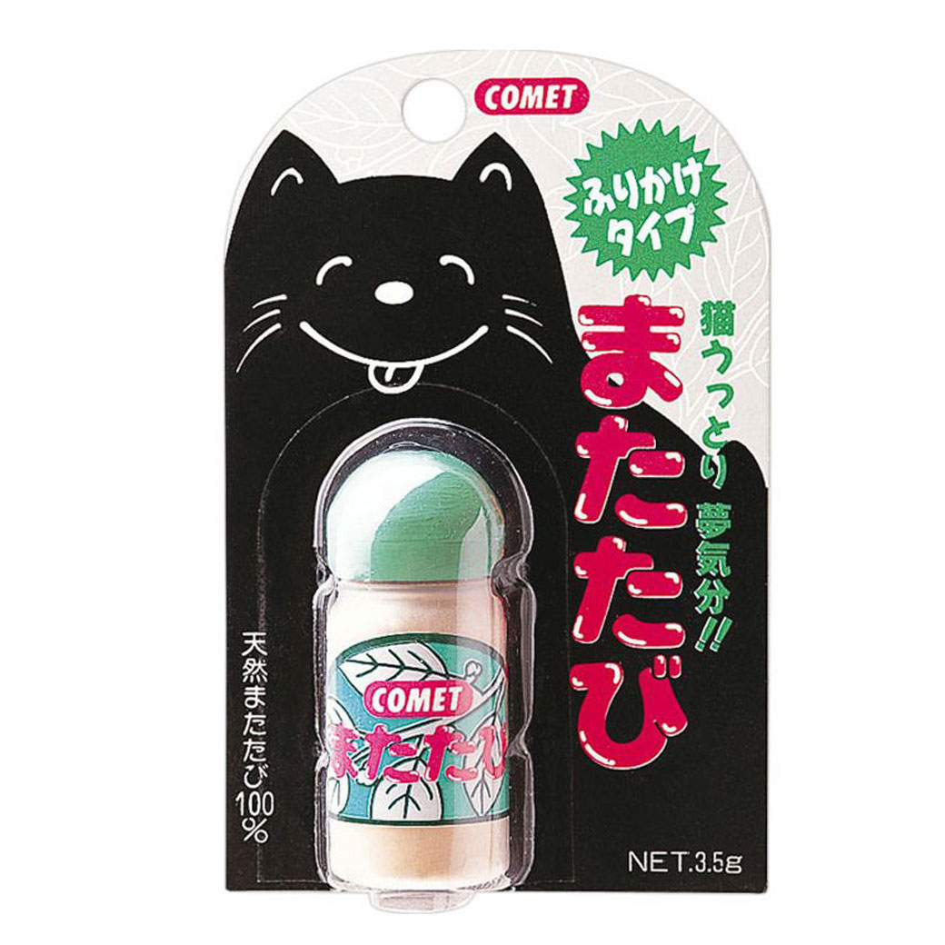 天然またたび粉末100％！ごはんやおもちゃにサッと使える便利なボトルタイプ 猫ちゃんとのコミュニケーションタイムに使いやすい、イトスイ「コメット またたび ふりかけタイプ 3.5g」です。 天然またたび（虫えい果）の粉末を100％使用した、日本製の猫用またたびです。 粉末タイプなので、ごはんにふりかけたり、お気に入りのおもちゃに付けたりと使い方はいろいろ。 猫ちゃんの好みやシーンに合わせて手軽にお使いいただけます。 またたびをなめた猫ちゃんが、体をくねらせたり、床に転がってゴロゴロしたりすることがあります。 猫ちゃんによってまたたびへの反応には個体差がありますので、それぞれの様子を見ながらお使いください。 天然またたび（虫えい果）の粉末100％ 原材料にはまたたびを使用。猫用のまたたびを探している方や、粉末タイプを使いたい方におすすめです。 ごはんにふりかけて使える粉末タイプ 粉末状なので、いつものごはんなどにふりかけて使用できます。 猫ちゃんの様子を確認しながら適量をお使いください。 おもちゃにも使えて便利 猫用おもちゃなどに付ける使い方もできます。 普段使っているおもちゃと組み合わせるなど、猫ちゃんとのコミュニケーションにも取り入れやすいアイテムです。 保管しやすいキャップ付きボトル 使いたいときに取り出しやすく、保管にも便利なキャップ付きボトルを採用しています。 袋タイプではなくボトルに入っているため、ご家庭で扱いやすいのもポイントです。 内容量3.5gのコンパクトサイズ 内容量は3.5g。ご家庭で使いやすいコンパクトなサイズです。 猫ちゃん用のまたたびを常備しておきたい方にもおすすめです。 ◆ こんな方におすすめ ◆ ・猫用のまたたびを探している方 ・天然またたび粉末を選びたい方 ・ふりかけタイプのまたたびを探している方 ・ごはんにふりかけて使いたい方 ・猫用おもちゃと一緒に使えるまたたびを探している方 ・保管しやすいボトルタイプを選びたい方 ・日本製の猫用品を探している方 ・愛猫とのコミュニケーションに取り入れたい方 ◆ 商品詳細 ◆ 商品名：コメット またたび ふりかけタイプ メーカー：株式会社イトスイ ブランド：コメット 対象：猫 内容量：3.5g 原材料：またたび（虫えい果） 原産国：日本 タイプ：粉末・ふりかけタイプ 容器：キャップ付きボトル JANコード：49872934 ＜保証成分＞ 粗蛋白質：10％以上 粗脂肪：1.5％以上 粗繊維：9％以下 粗灰分：9％以下 水分：15％以下 ＜パッケージサイズ目安＞ 幅：約71mm 奥行：約25mm 高さ：約110mm ◆ 使用について ◆ ごはんにふりかけたり、猫用のおもちゃに付けたりしてお使いいただけます。 またたびへの反応には猫ちゃんごとに個体差があります。使用時は猫ちゃんの様子を確認しながらお使いください。 ◆ ご使用・保管上の注意 ◆ 本品は猫専用です。猫以外には与えないでください。 幼児やお子様が誤って口にしないよう、手の届かない場所で保管してください。 猫ちゃんによってまたたびへの反応には個体差があります。 商品パッケージ・デザイン・仕様等はメーカー都合により予告なく変更される場合があります。お届けする商品が掲載内容と一部異なる場合がありますので、あらかじめご了承ください。 よく検索されるキーワード ｜ コメット またたび イトスイ またたび 猫 またたび 猫用またたび マタタビ またたび粉末 天然またたび ふりかけタイプ 猫用 猫用品 キャット用品 ペット用品 猫 おもちゃ ごはん ふりかけ キャットフード 猫グッズ 愛猫 ネコ ねこ キャット 天然 日本製 国産 キャップ付き ボトルタイプ 3.5g
