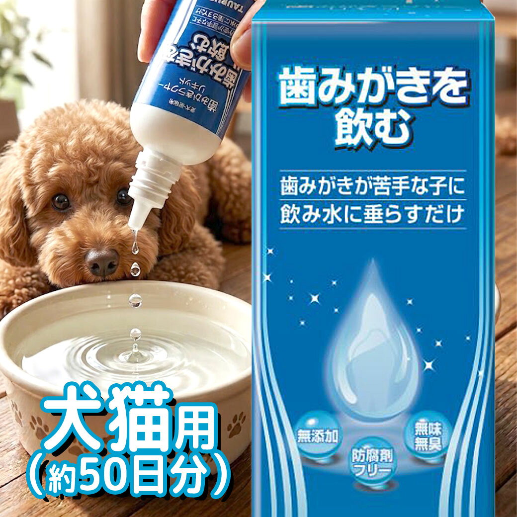 ▲【専門家が解説】ワンちゃんの歯みがき、嫌がっていませんか？正しいお口のケアと「混ぜるだけ」の便利アイテムをご紹介！ ◇◆ いつものお水に混ぜるだけ ◆◇ 毎日の飲み水で始めやすい！ 『歯みがきラクヤー リキッド』 ● 歯みがきが苦手な子にも取り入れやすい ● 毎日の飲み水に混ぜて使えるデンタルケアアイテムです。 特殊製法の還元性イオン水を使用し、毎日のケアに取り入れやすいのが特長です。 無味無臭だから、お水に混ぜても味が変わりにくく、毎日の飲み水に取り入れやすい仕様。 完全無添加・防腐剤フリーで、毎日のケア習慣を見直したい時にも使いやすいリキッドタイプです。 ■ お水に混ぜるだけの簡単ケア 飲み水100mlにつき1プッシュするだけなので、毎日のケアに取り入れやすいのがポイントです。 かき混ぜ不要で使いやすく、続けやすさを重視したい方にもぴったりです。 ■ 特殊製法の還元性イオン水を使用 特殊製法の還元性イオン水を使用したリキッドタイプ。 毎日の飲み水に取り入れやすく、口元ケアを無理なく続けたい時にも使いやすい仕様です。 ■ 無味無臭で飲み水に混ぜやすい 無味無臭だから、お水の味を変えにくいのがうれしいポイント。 飲み水に自然に取り入れやすく、はじめてのケアにも使いやすくなっています。 ■ 完全無添加・防腐剤フリー 毎日使うものだからこそ、完全無添加・防腐剤フリーなのも魅力。 シンプルな内容で選びたい方にも取り入れやすいアイテムです。 ◇ こんな時におすすめ ◇ ・歯みがきが苦手な子のケアを見直したい時に ・飲み水に混ぜるだけの簡単ケアを取り入れたい時に ・無味無臭タイプを選びたい時に ・毎日のデンタルケアを無理なく続けたい時に 【内容量】 100ml 【原材料】 成分：水（特殊製法イオン水） 液性：アルカリ性／弱塩基 【与え方】 飲み水100mlにつき1プッシュしてください。（600mlなら6プッシュ） 【賞味期限】 製造から48ヶ月 開封から12ヶ月 【保存方法】 直射日光を避け、こぼれないよう立てて保管してください。 【製品に関する問い合わせ】 メーカー公式窓口をご確認のうえお問い合わせください。 よく検索されるキーワード ｜ 犬 歯みがき 猫 歯みがき 犬 デンタルケア 猫 デンタルケア ペット デンタルケア 飲み水に混ぜる リキッドタイプ 無味無臭 完全無添加 防腐剤フリー 歯みがきラクヤー トーラス 100mlいつものお水に混ぜる簡単歯みがき 『歯みがきラクヤー リキッド』 歯みがきラクヤー リキッドは水と比べ、表面張力が非常に低いため細かい汚れの隙間まで浸透し、歯垢や歯の汚れを剥離させます。 特殊製法で作られたアルカリ電解水です。 無味無臭なのでお水に混ぜても味は変わりません。 歯石につながる歯垢や、臭いの元に働きかけます。 新たな歯垢が付きにくくなります。 口腔内を傷めることなく安全安心です お水100mlあたり1プッシュ、かきまぜ不要！ 【こんな子に与えてください】 ・歯みがきができない子。 ・歯をみがきたいと思っている子。 ■原材料：牛皮／豚皮パウダー／タピオカ澱粉／米粉／炭酸カルシウム／ビタミンE／グリセリン／グロビゲンPG／カテキン／ルチン／ソルビン酸K ■原産国：日本