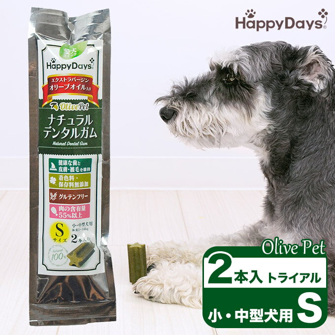 犬用おやつ Happy Days 小・中型犬用 OlivePet ナチュラルデンタルガム トライアル S 2本入り ■ ハッピーデイズ グルテンフリー 無添加 ペットプロ