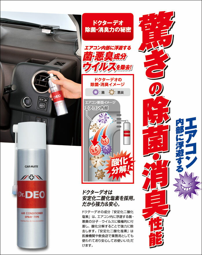 消臭剤 車 エアコン カーメイト D172 ドクターデオ（Dr.DEO）エアコンスプレータイプ 無香 消臭スプレー 安定化二酸化塩素 車の強力消臭剤 除菌 carmate (R80) 2