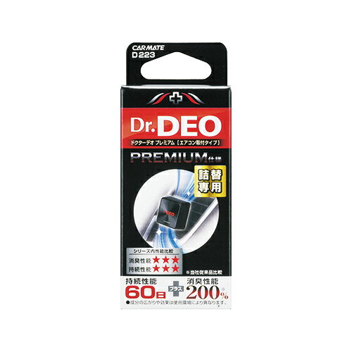 消臭剤 車 カーメイト D223 Dr.DEO（ドクターデオ）プレミアムエアコン取付タイプ 詰替え 無香 安定化二酸化塩素 車の強力消臭除菌剤 carmate (R80)