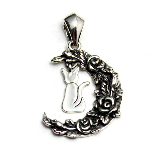 猫 ネコ キャット 三日月 月 バラ ペンダント ペントップ シルバー925 goodvibrations グッドバイブレ..