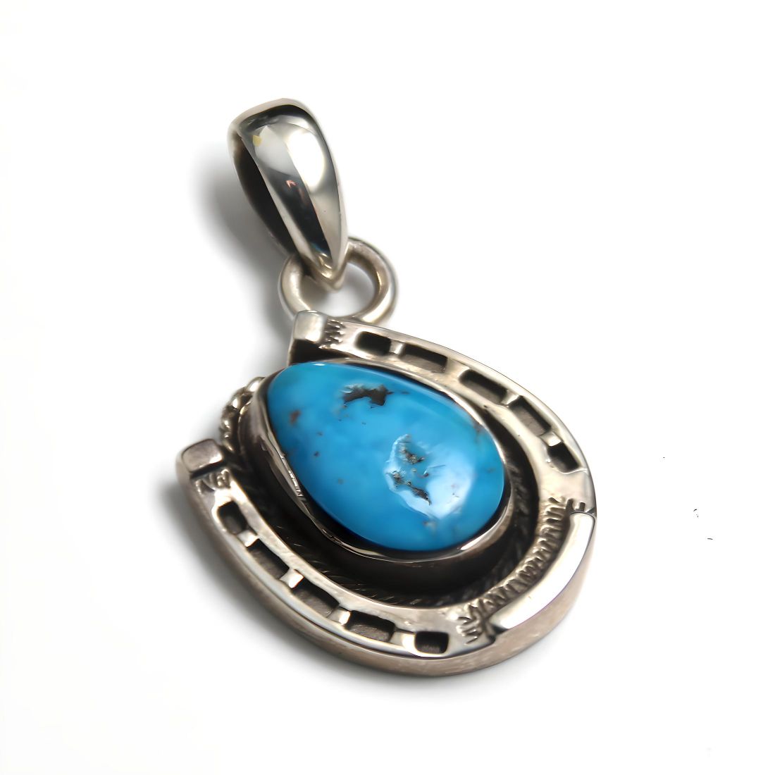 ネイティブアメリカン 馬蹄 ホースシュー スリーピングビューティー ターコイズ ハンドメイド ペンダント ( ペンダントトップ ) ネックレス メンズ レディー...