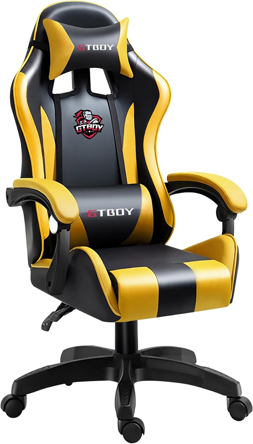 GTBoy ゲーミングチェア gaming chair PCゲーミングチェア ゲーム用チェア デスク pcチェア 椅子 テレワーク 140°リクライニング ゲームチェア ハイバック イス テレワーク【安心の非再生ウレタン採用】 (黒とイエロー, オットマンなし) 3