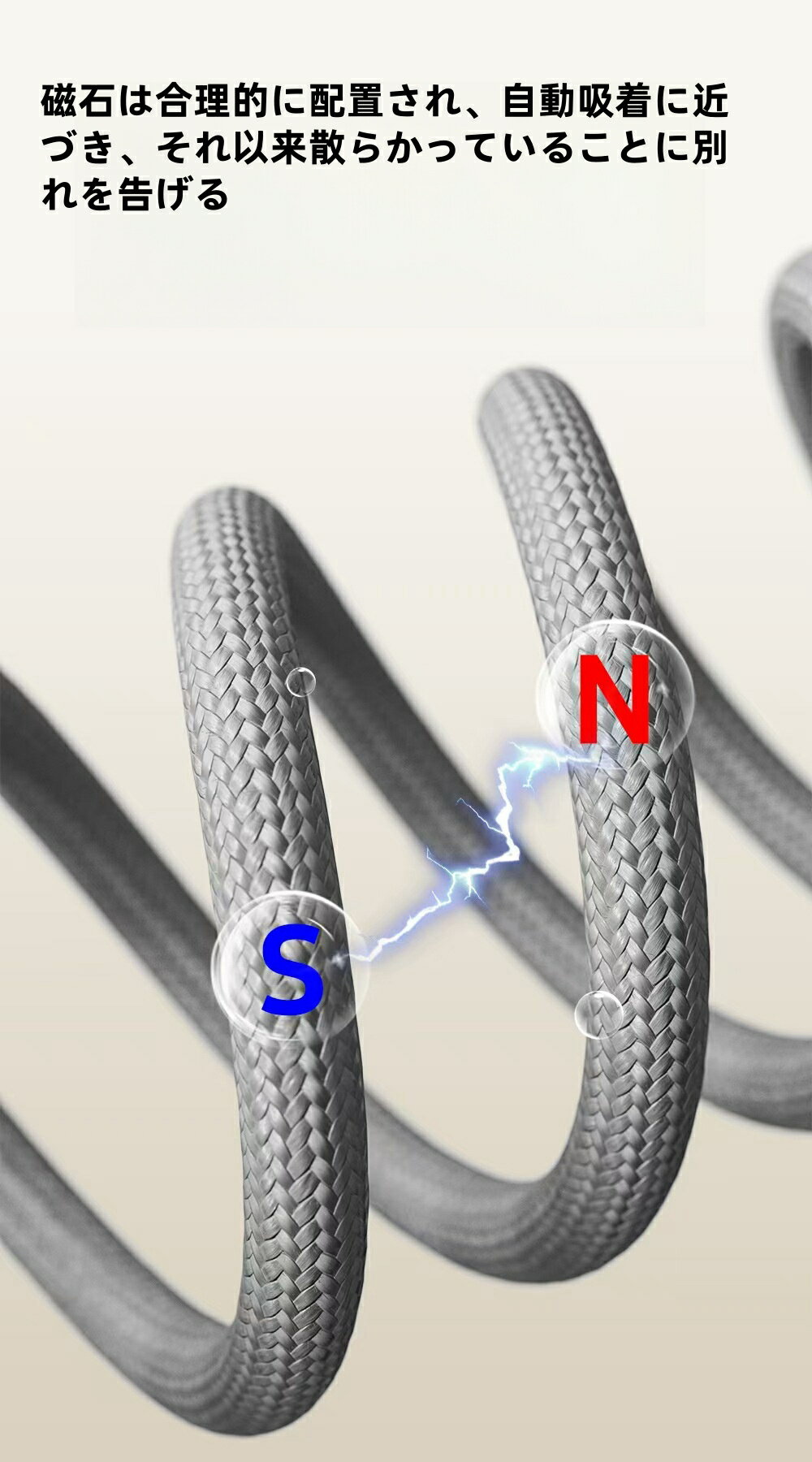 【240W】4in1 充電ケーブル 磁石自動収納 4-in-1 充電コード lighting+USB A+タイプC ケーブル 100W/5A 急速充電 高速データ転送 高耐久ナイロン編み iPhone 充電ケーブル iPhone15/MacBookPro/Air/iPad/Samsung/XperiaGalaxy等対応 (1.2M）