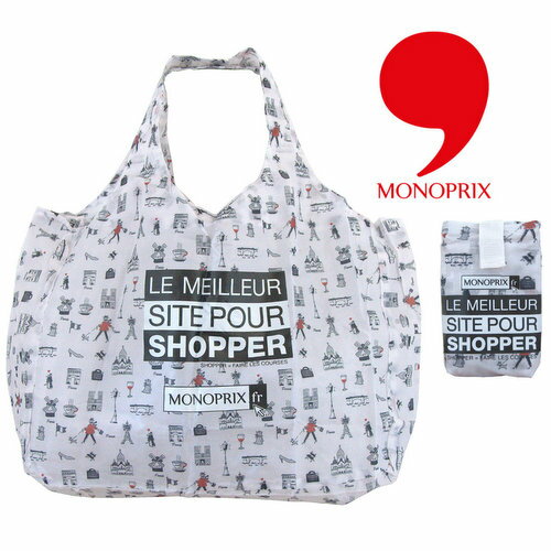 ☆フランス発エコバッグ/日本未入荷☆スーパーモノプリMONOPRIX ショッピングバッグ エコバッグ （パリ柄）ポリエステル製【メール便5個まで送料無料！】のサムネイル