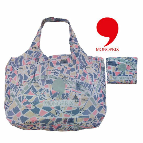 ☆フランス発エコバッグ/日本未入荷☆スーパーモノプリMONOPRIX ショッピングバッグ エコバッグ （パリの地図）リサイクルポリエステル製【ゆうパケット300円、宅配便可】のサムネイル