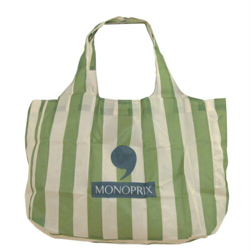 ☆フランス発エコバッグ/日本未入荷☆スーパーモノプリMONOPRIX ショッピングバッグ エコバッグ （グリーンボーダー）リサイクルポリエステル製【ゆうパケット300円、宅配便可】のサムネイル