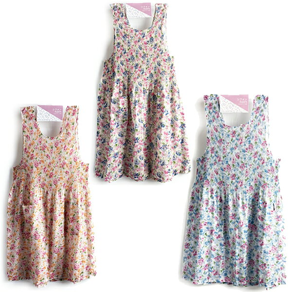 Rakuten - エプロンポリエステル素材花柄プリント柄プリーツプレゼント　家事　贈り物M～L15093