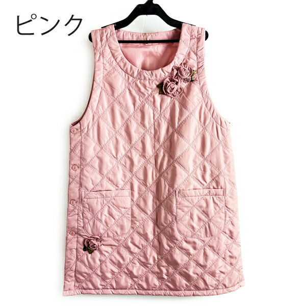 Rakuten - ポリエステル素材中綿入りお花モチーフ付きエプロンプレゼントにも最適K-5629家事　お仕事　水仕事　ポケットM〜L