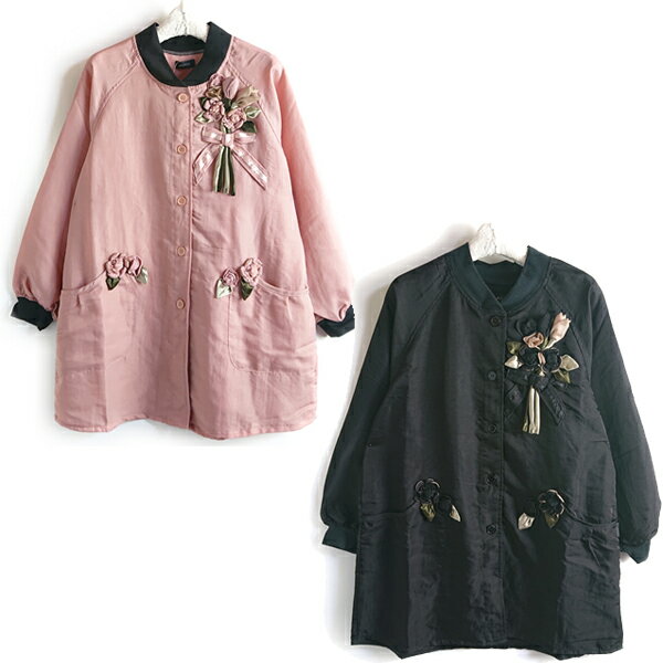 Rakuten - あったか　背中裏フリース付きお花モチーフ付き割烹着　エプロンプレゼントにも最適NS7981家事　お仕事　水仕事　ポケットM〜L