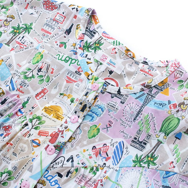 日本製　TUNIC チュニック80双天竺素材リトルワールドシリーズ長袖ネグリジェ半開タイプお部屋着タイプM〜L26247N母の日　プレゼント　お部屋着